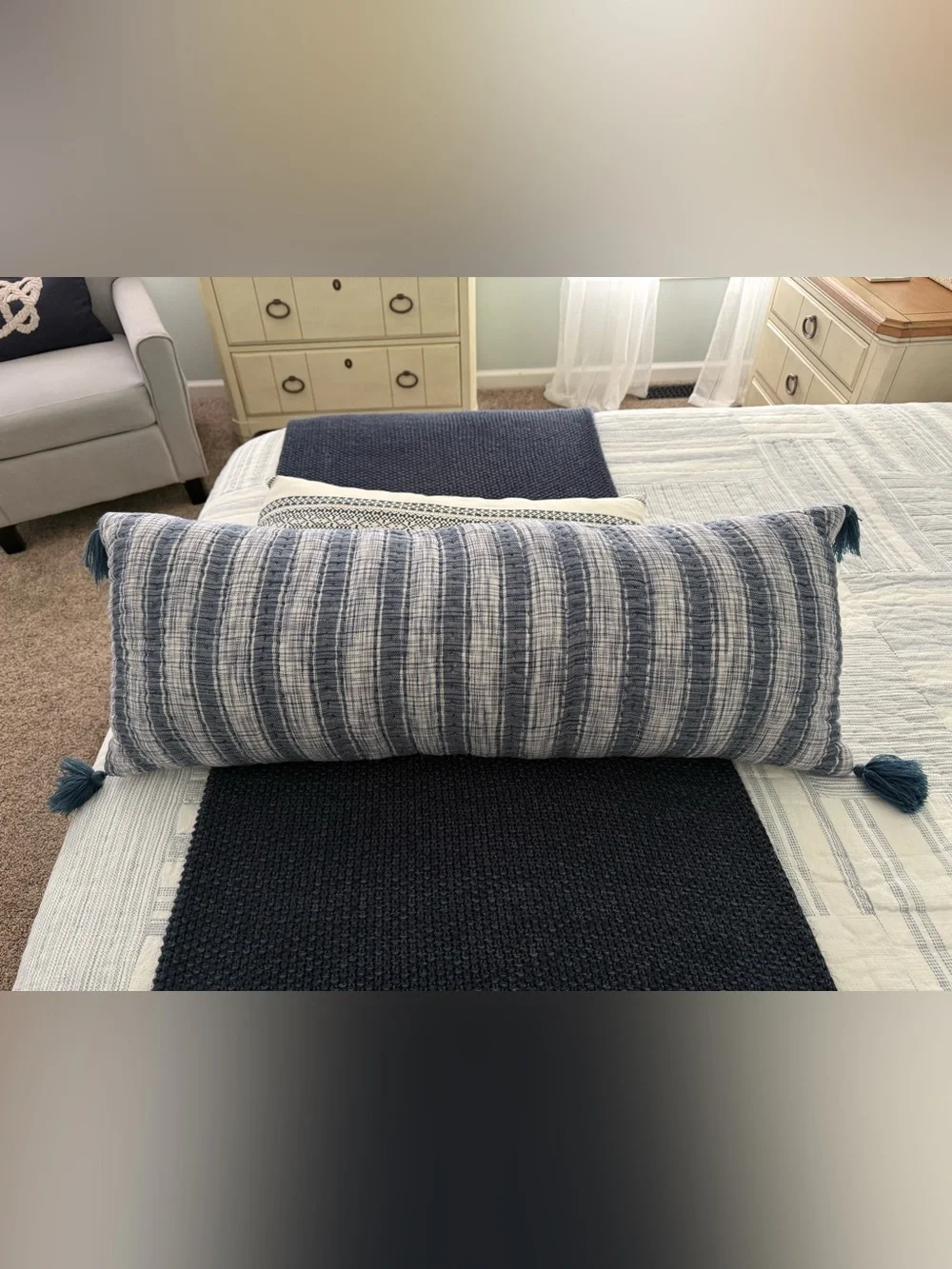 Set of 2 Coordinating Coastal Lumbar Pillows, Blue & White